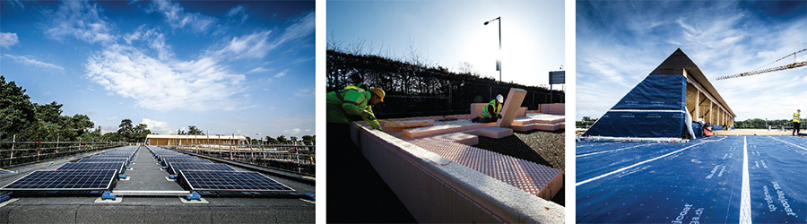 The building’s 480 square metre rooftop solar photovoltaic array; The Isoquick insulated foundation system that eliminates thermal bridging; The Siga Majcoat wind-tight membrane on the roof provides protection from the elements while being breathable