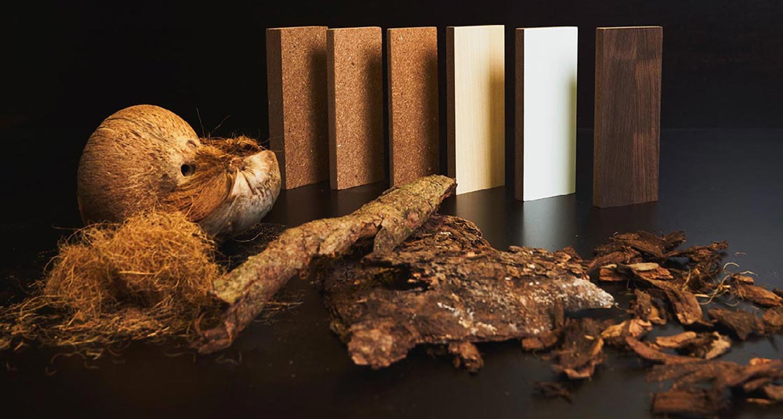 Cocoboard, a panel made from coconut husk fibres by Swiss company Naturloop. Photo: Naturloop