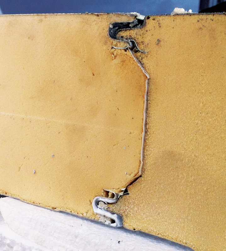 A cross section of the Kingspan external insulation; due to lack of budget the original roof light wasn’t replaced, but the upstand was insulated and airtightened, with a secondary double-glazed unit installed instead A cross section of the Kingspan external insulation; due to lack of budget the original roof light wasn’t replaced, but the upstand was insulated and airtightened, with a secondary double-glazed unit installed instead