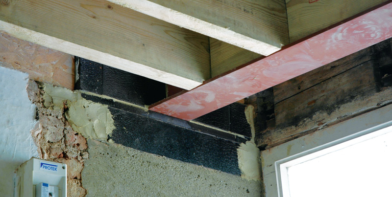 The joists are isolated from external walls in Perinsul blocks, with gaps left for internal insulation The joists are isolated from external walls in Perinsul blocks, with gaps left for internal insulation