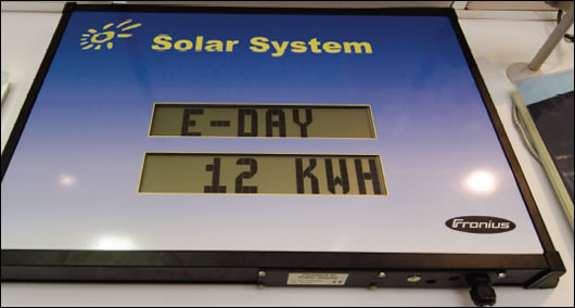 Solar Statistics The solar panels' electricity production statistics are proudly displayed in the factory shop on-site for all to see