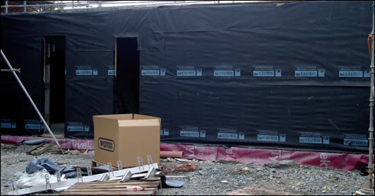 Solitex WA breather membrane and Panelvent sheathing board, all of which were supplied by Ecological Building Systems, during construction Solitex WA breather membrane and Panelvent sheathing board, all of which were supplied by Ecological Building Systems, during construction