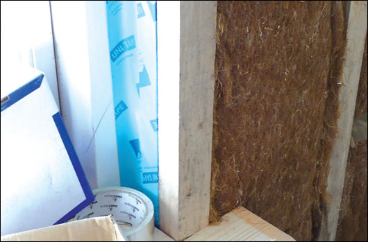 Friction fit hemp wool insulation in the services zone Friction fit hemp wool insulation in the services zone