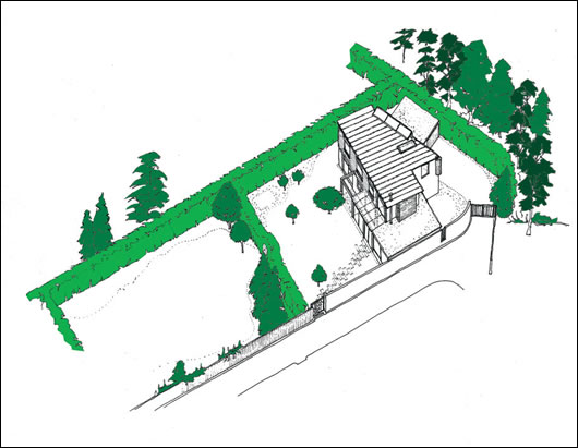 a sketch of the house and garden, where many of the existing hedgerows and trees were maintained a sketch of the house and garden, where many of the existing hedgerows and trees were maintained