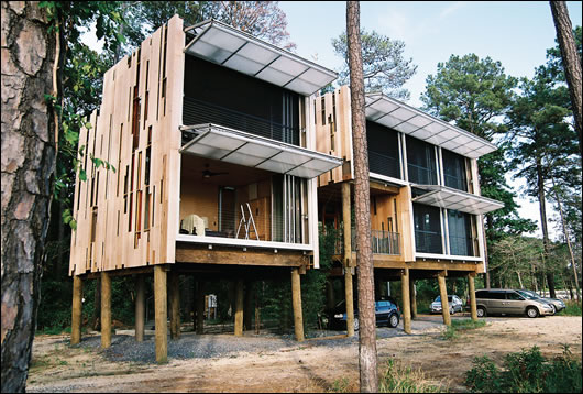 The Loblolly House represents a novel approach to pre-fabricated and modular housing concepts. The house introduces off-site fabricated elements which are detailed for on-site assembly, future disassembly and redeployment The Loblolly House represents a novel approach to pre-fabricated and modular housing concepts. The house introduces off-site fabricated elements which are detailed for on-site assembly, future disassembly and redeployment