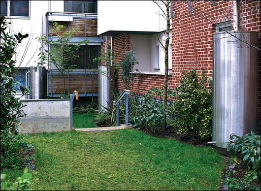 There are six stainless steel water-butts into which rainwater from down-pipes is fed for use in watering the gardens There are six stainless steel water-butts into which rainwater from down-pipes is fed for use in watering the gardens