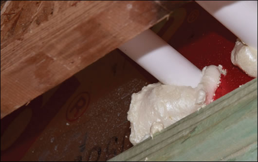 Openings for services are designed into the build and then sealed up with foam after the trades have finished Openings for services are designed into the build and then sealed up with foam after the trades have finished