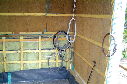 insulation is principally sheep’s wool with wood fibre Holzflex installed in the inner services cavity insulation is principally sheep’s wool with wood fibre Holzflex installed in the inner services cavity