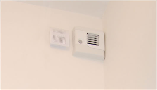 A humidity-sensitive extract unit with presence detection next to a monitoring device measuring co2, humidity and temperature. The monitoring device was manufactured by Aereco for the Paris monitoring study A humidity-sensitive extract unit with presence detection next to a monitoring device measuring co2, humidity and temperature. The monitoring device was manufactured by Aereco for the Paris monitoring study